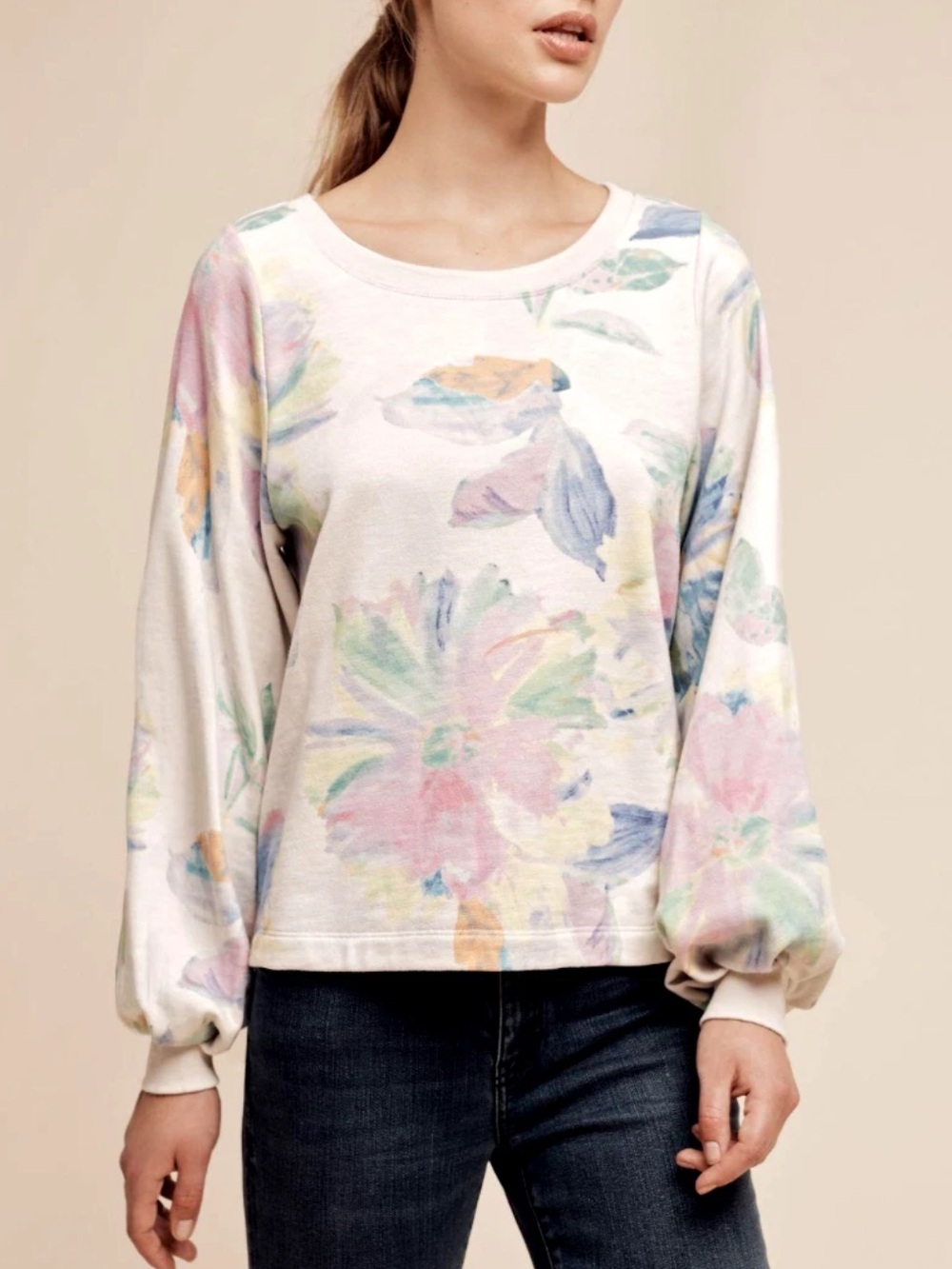 Anthropologie Pastel Floral Print Women's Long-Sleeve Pullover